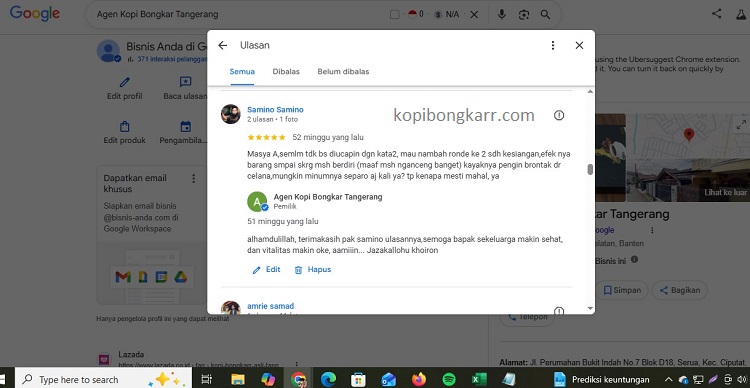 Tangkapan layar ulasan jujur pelanggan di GMB agen kopi bongkar tentang khasiat luar biasa, ereksi maksimal hingga pagi, dan kualitas premium yang sepadan dengan harganya.