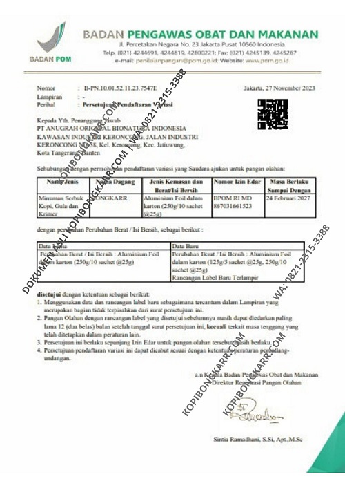 dokumen asli surat resmi BPOM kopi bongkarr tangerang wa 0821-2315-3388 web kopibongkarr.com