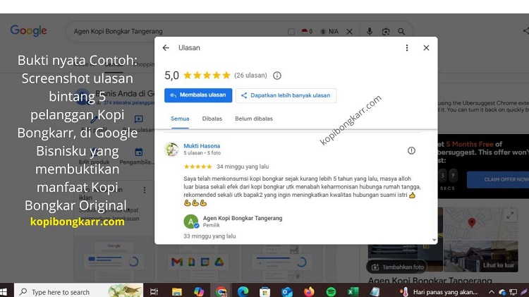 screen shoote testimoni bapak muhti hasona via google bisnisku tentang kopi bongkar bisa cod ke seluruh Indonesia
