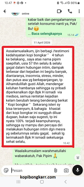 screen shoot testimoni pak pipim yang konsumsi kopi bongkar